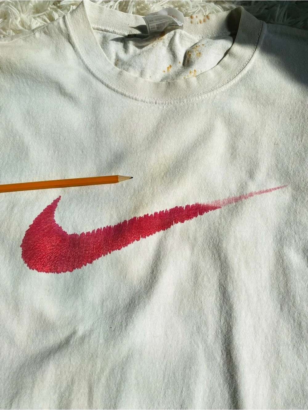 Nike White Sleeveless Muscle Tank Pink Swoosh  XL Distressed Stained DIY Project